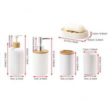 White Bathroom Accessory Set, Includes Soap Dispenser, Toothbrush Holder, Rinse Cup And Soap Dish, For Farmhouse Decor - White Suit - View 2