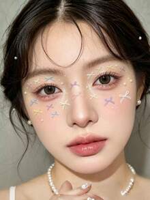 1pc Macaron Color Butterfly Pearl Eye Makeup Sticker, Lolita Style Sweet Girl Daily/Performance Makeup Decorative Sticker,Concert Look,Face Gems - Multicolor - View 2