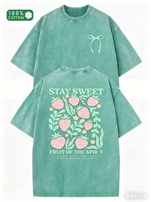Summer Tops2026Women'S & Men'S Pastel Pink T-Shirt - Soft Pink Washed Tee With Front & Back Graphic, Heavyweight 230GSM Shirt For Everyday & Formal Outfits, Machine Washable Summer Top - Ideal Gift For Birthdays, Anniversaries, Holidays, Holiday Outfit,  Design, Comfortable Fit, Unisex Apparel, Fashion Lovers, Outdoor Clothing, Casual Wear, Stretchable Top, Stylish Graphic Teesummer Clothes Washed Cotton - màu xanh lá - Xem 1