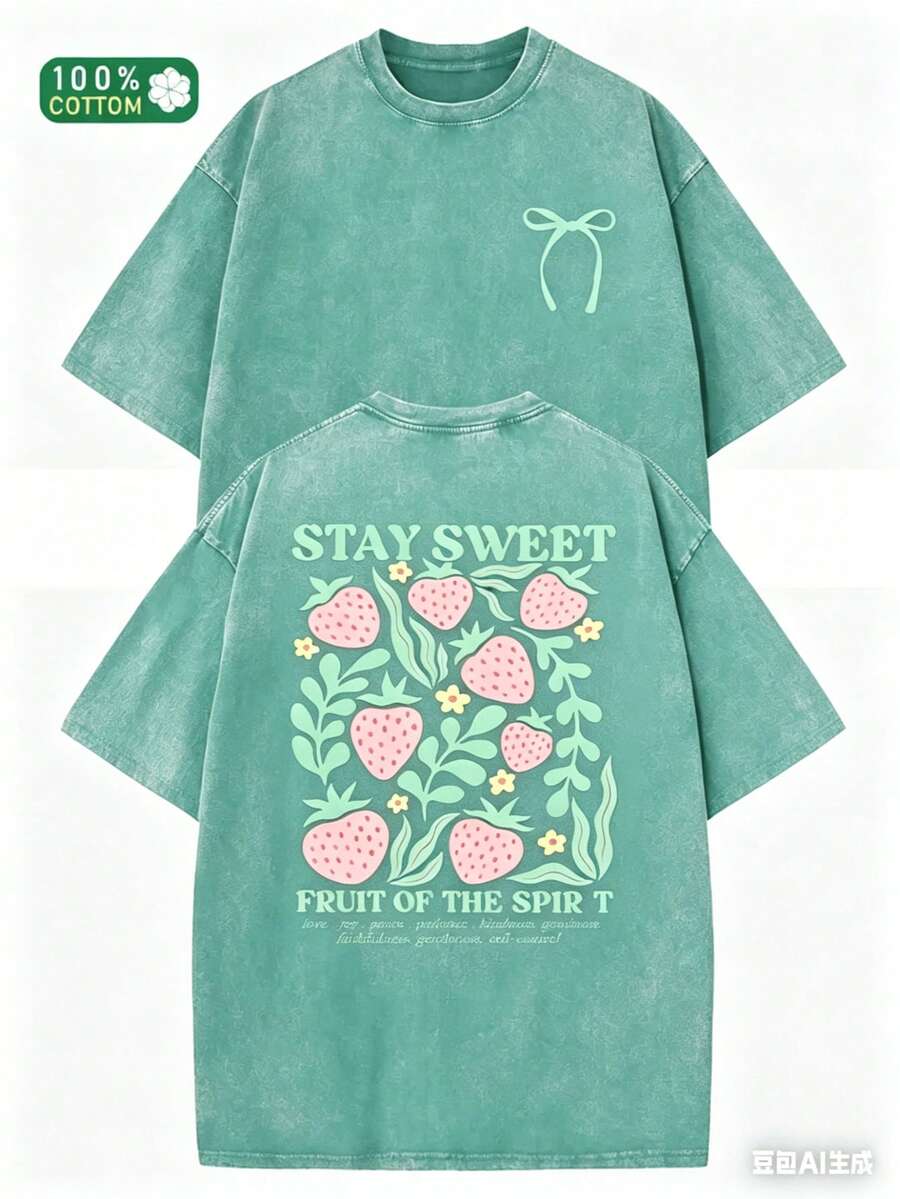 Summer Tops2026Women'S & Men'S Pastel Pink T-Shirt - Soft Pink Washed Tee With Front & Back Graphic, Heavyweight 230GSM Shirt For Everyday & Formal Outfits, Machine Washable Summer Top - Ideal Gift For Birthdays, Anniversaries, Holidays, Holiday Outfit, Design, Comfortable Fit, Unisex Apparel, Fashion Lovers, Outdoor Clothing, Casual Wear, Stretchable Top, Stylish Graphic Teesummer Clothes Washed Cotton - màu xanh lá - Xem 1