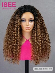 ISEE Hair Wear Go 半头假发 水波纹 灵活贴合 三合一半头假发 带抽绳 适合初学者 渐变棕色假发 黑色发根 180% 密度 14-16 英寸波波头 18-28 英寸常规长度 未经加工的处女发 - S1/4/30 - 查看 4