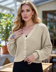 Women's Blouse/Cardigan/Sweater/Knitted Buttons/Winter - Beige - View 5