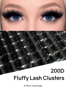 150D/200D Dense Lash Clusters, 196 Pieces/140 Pieces, 0.07mm DIY Dramatic False Eyelashes For Home Use, 3D Voluminous And Dense Effect, D-Curl, For Captivating And Alluring Eyes, Perfect - D - View 6