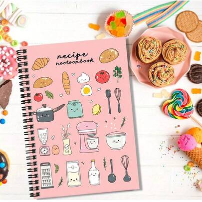 Sổ tay công thức nấu ăn hình hoạt hình dễ thương, bìa trang trí bằng hình bánh mì, dụng cụ nhà bếp và các yếu tố đáng yêu khác. Thích hợp cho những người nội trợ ghi nhật ký nấu ăn, lên kế hoạch ẩm thực hoặc dùng làm ghi chú học tập. Dù dùng cho cá nhân hay làm quà tặng, nó sẽ mang lại niềm vui cho những khoảnh khắc nấu nướng và ghi chép của bạn!