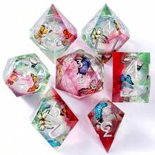 7pcs Dice Set | Butterfly Liquid Core Dice | Handcrafted Sharp Resin Dice | Suitable For D&D Polyhedral RPG Dice | D20 Tabletop RPG Player Gift - Multicolor - View 5