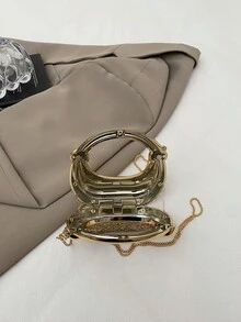 1个新款迷你金属小包，电镀银色零钱包，闪亮前卫金属手拿包，链条单肩包不对称手提包，配饰收纳包，优雅零钱包，耳机盒，婚礼配饰 - 金色 - 查看 9