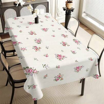 1pc Vintage Floral Rose Print Tablecloth, Waterproof Oil-Proof Dirt-Resistant Dining Table Cover, Fresh Atmosphere Home Rectangular Coffee Table Cloth