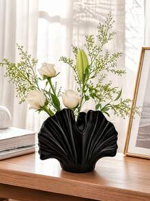 1 pieza Jarrón moderno de resina negra con forma de concha, adecuado para la sala de estar, decoración de mesa - Multicolor - Ver 3