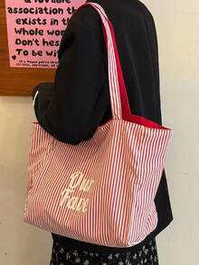 New Fashion Classic Clown Contrast Stripe Design Large Capacity Lightweight Portable, Letter Pattern Decorative Design Reversible. Shoulder Handbag Suitable For Travel And Shopping - View 5