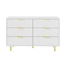 6-Drawer Chest, Modern Design Sideboard, Storage Unit, White And Gold - H72/W120/D40 Cm - 白色 - 查看 12