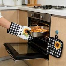 2pcs Thickened Kitchen Baking Oven Glove And Sunflower Microwave Glove Heat Insulation Pad, Plus Thickened BBQ Glove - Multicolor - View 2