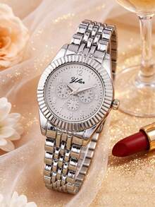 1pc Fashionable Luxury Girl's Wrist Watch With Faux Three-Eye Decoration, Time Function, Valentine's Day Gift, Alloy Girl's Quartz Watch, Multiple Colors Available - Multicolor - View 10