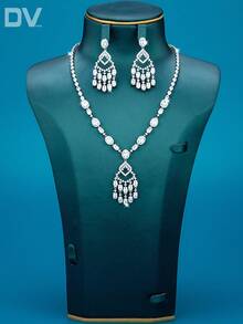 DV JEWELRY 三件套立方氧化锆镀白金奢华项链耳环首饰套装，优雅女士礼物，派对，周年纪念 - 銀色 - 查看 6