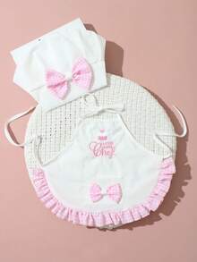 婴儿粉色刺绣厨师摄影服装，白色厨师帽和围裙套装，婴幼儿男女通用摄影服 - 粉紅白色 - 查看 13