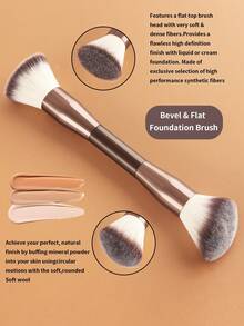 3支双头化妆刷套装，圆形散粉刷和斜角轮廓刷，多功能美妆工具 - 咖啡棕 - 查看 4
