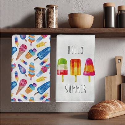 2 piezas Toallas de cocina con estampado de helado, 40*60cm Toallas de cocina rectangulares de fibra súper suave con estilo de acuarela moderna, paños de cocina, toallas de mano, decoración de cocina, regalos de inauguración de casa, adecuadas para cocina y baño, excelentes para amas de casa y reuniones familiares, alta relación calidad-precio, artículo esencial para el hogar