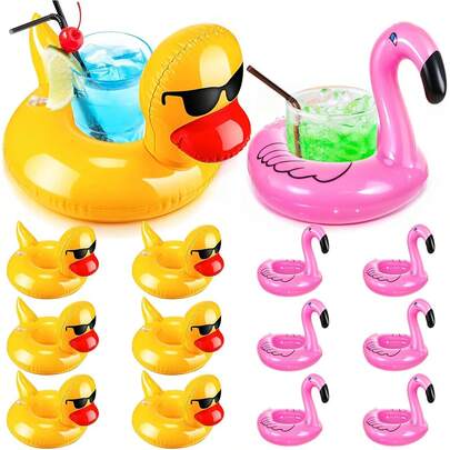 Bộ 2/8 chiếc giá đỡ cốc hình vịt hồng hạc bơm hơi dễ thương dùng cho hồ bơi, bể bơi và các bữa tiệc mùa hè.