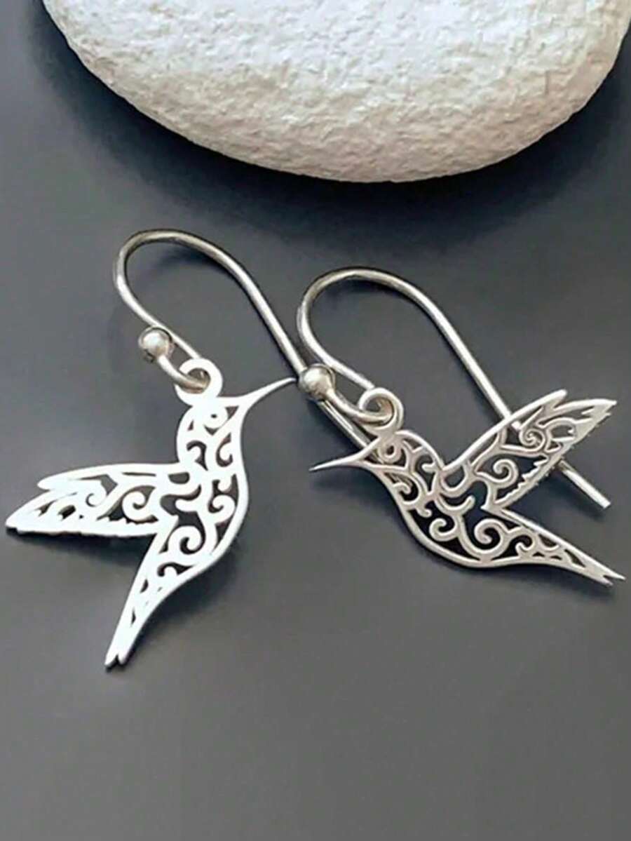1 Pc Silverly Hummingbird Earrings - 銀色 - 查看 1