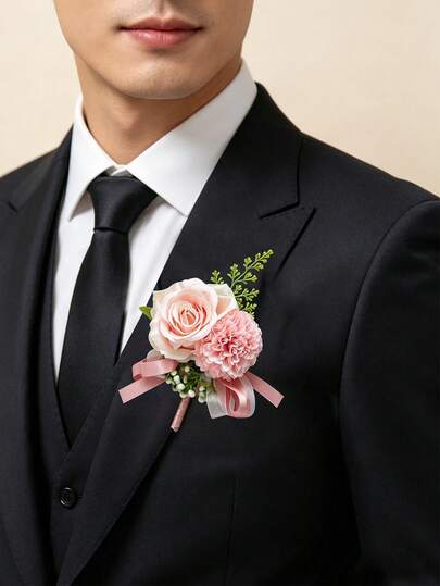 1朵玫瑰胸花，婚礼伴郎新郎西装配饰，自然风格服饰装饰