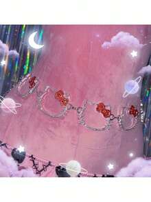 SANRIO 1条Y2K复古闪亮腰链，女士款，配有可爱卡通爱心吊坠和链条，可调节腰带，适合派对、海滩、日常佩戴，流行文化风格腰带（标准尺寸），不含羽毛，建议手洗 - 彩色 - 查看 6