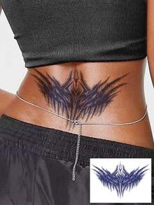 1pc Herbal Waterproof Anti-Sweat Non-Reflective Temporary Waist & Abdomen Tattoo Sticker, Exquisite Design, Natural Matte Finish, Waterproof For Up To 2 Weeks, Easy To Apply, Looks Like Real Temporary Tattoo, Suitable For Waist, Chest, Thigh, Unisex, Great For Daily, Travel, Beach, Body Art Decoration, DIY Gift Sticker - Dark Grey - View 2