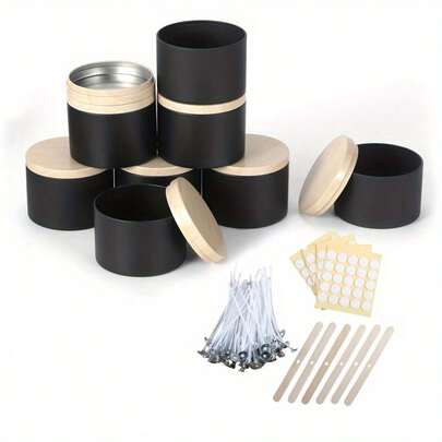 42 chiếc/6 bộ hũ đựng nến màu đen, hũ đựng nến màu đen mờ 4oz có nắp vân gỗ, thích hợp để làm nến, đựng bấc, dán bấc, đồ thủ công, vật dụng nhỏ.