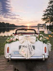 1件客製化婚車裝飾蝴蝶結，新娘禮物，派對裝飾，婚禮緞帶蝴蝶結，婚禮日裝飾用個性化車用緞帶 - 彩色 - 查看 4