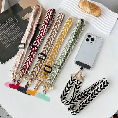 שרוך טלפון מתכוונן חגיגי בצבע ירוק עם תליון פנינה - מתאים לתעודת זהות בעבודה או לשימוש יומיומי