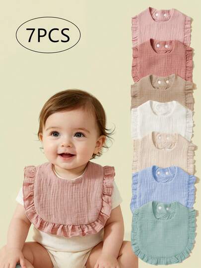7pcs Soft & Comfortable 100% Cotton Baby Bibs, Pure Cotton Gauze Wipe Mouth Feeding Handkerchief Burp Cloths, Suitable For Baby Boys & Girls