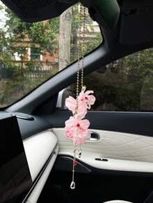 Flower & Tassel Car Pendant, Creative Car Hanging Decor, Rearview Mirror Accessory, Car Interior Decoration - A - View 3