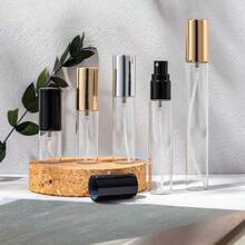 15ml, 10ml Transparent Glass Perfume Sample Bottles With Gold Sprayer, Mini Blank Fine Mist Spray Bottles, Portable Essential Oil Spray Bottles, Empty Bottles, Facial Mist, Moisturizing Bottles, Travel Cosmetic Containers, Refillable Bottles, Hygienic Cleaning, Suitable For Travel And Business Trips - Multicolor - View 1