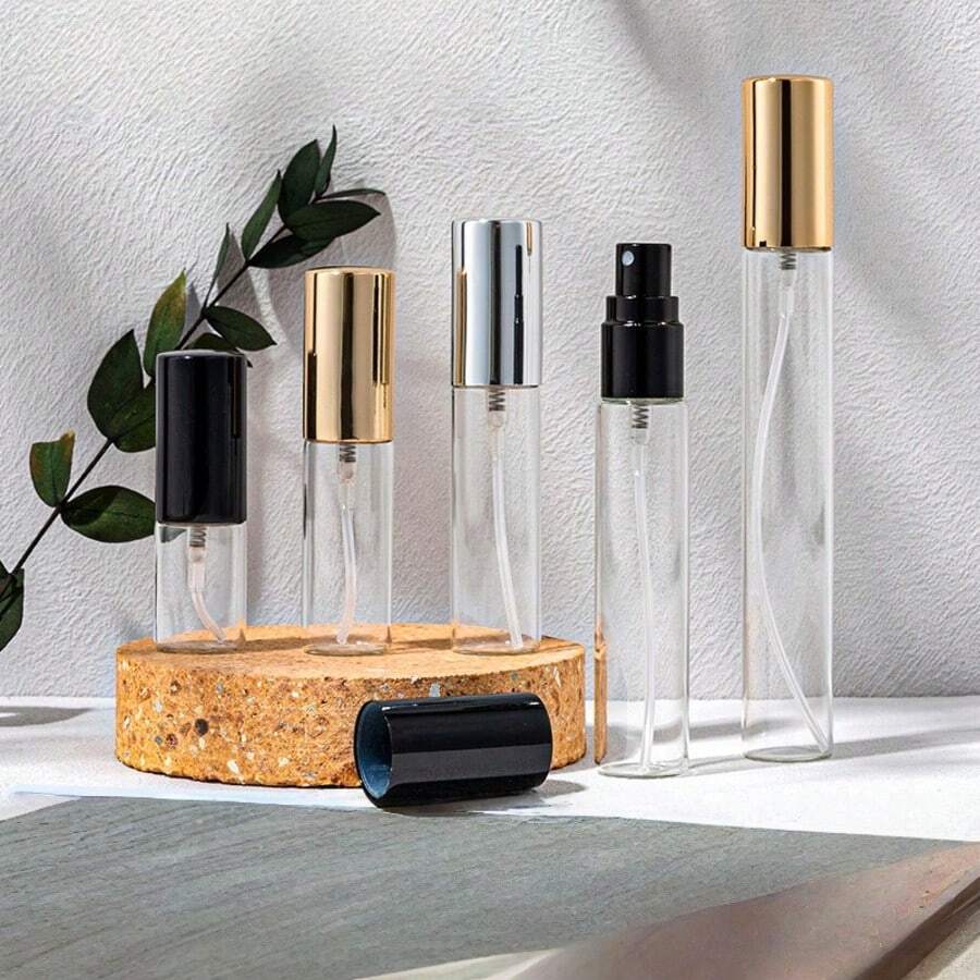 15ml, 10ml Transparent Glass Perfume Sample Bottles With Gold Sprayer, Mini Blank Fine Mist Spray Bottles, Portable Essential Oil Spray Bottles, Empty Bottles, Facial Mist, Moisturizing Bottles, Travel Cosmetic Containers, Refillable Bottles, Hygienic Cleaning, Suitable For Travel And Business Trips - Multicolor - View 1