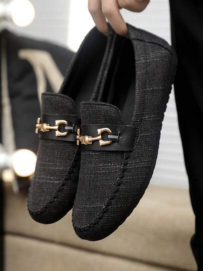 Plus Size New Men's Breathable Loafers, Korean Fashion Slip-On Old Beijing Cloth Shoes, Casual Driving Shoes, Slouchy Style