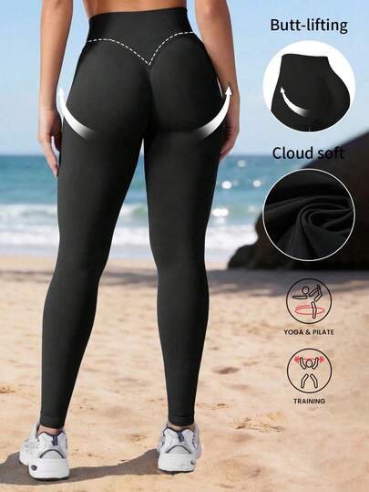 Quần skinny cạp cao không đường may màu trơn