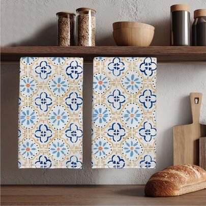2 khăn lau bếp, 40*60cm, họa tiết gạch men màu nước kiểu cổ điển, chất liệu sợi siêu mềm, khăn lau bát đĩa, khăn tay, đồ trang trí nhà bếp, quà tặng tân gia, phù hợp cho nhà bếp và phòng tắm, tuyệt vời cho các bà nội trợ và các buổi họp mặt gia đình, vật dụng gia đình thiết yếu tiết kiệm chi phí.