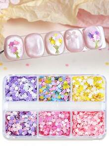 Assortiment de petites fleurs de couleurs claires pour l'art des ongles, pétales et sequins pour le printemps/été, matériaux DIY pour ongles, sequins de décoration pour salon de manucure - Multicolore - Voir 7