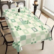 1pc Fresh Green Plaid Cute Bear Pattern Printed Tablecloth, Minimalist Ins Style, Oil-Proof, Waterproof, Wrinkle-Resistant, Easy To Clean, Suitable For Kitchen And Dining Room Daily Use And Party Decoration - Multicolor - View 14