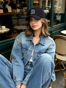1 pieza Gorra de béisbol con parche del alfabeto de 26 letras, gorra de papá ajustable casual para uso diario, viajes y atuendos callejeros - Negro - Ver 4