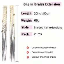 2Pcs Boho Braided Hair Extension With Hair Clips Soft Synthetic Long Braided Wigs For Cosplay - Grey - View 8