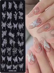 1pc Flowers Nail Art Stamping Nail Stamp Template Butterfly Floral Spring & Summer Design Nail Stencil Metal Stainless Steel Template Reusable Manicure Salon Tool For DIY - Silver - View 2