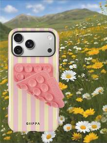 1 Set Pink & Light Yellow Striped Pattern Phone Case With Pink Suction Cup, Suitable For IPhone 17 Pro Max, 16 Pro Max, 15 Pro Max, 14 Pro Max, Korean Stylish & Interesting Phone Case, Compatible With IPhone 11/12/13/14/15/16 Pro Max Plus, Elegant Design For Both Men And Women, Ideal Gift For Christmas, Valentine's Day, Easter, Wedding Season And Birthday For Girlfriend - Baby Pink - View 8