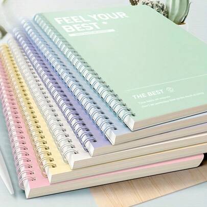 6 pièces (1 de chaque couleur) Ensemble de cahiers spiralés, tons roses simples, avec introduction inspirante, pages lignées, convient pour les notes de classe, la préparation aux examens et le journal intime - Cahier de bureau A5