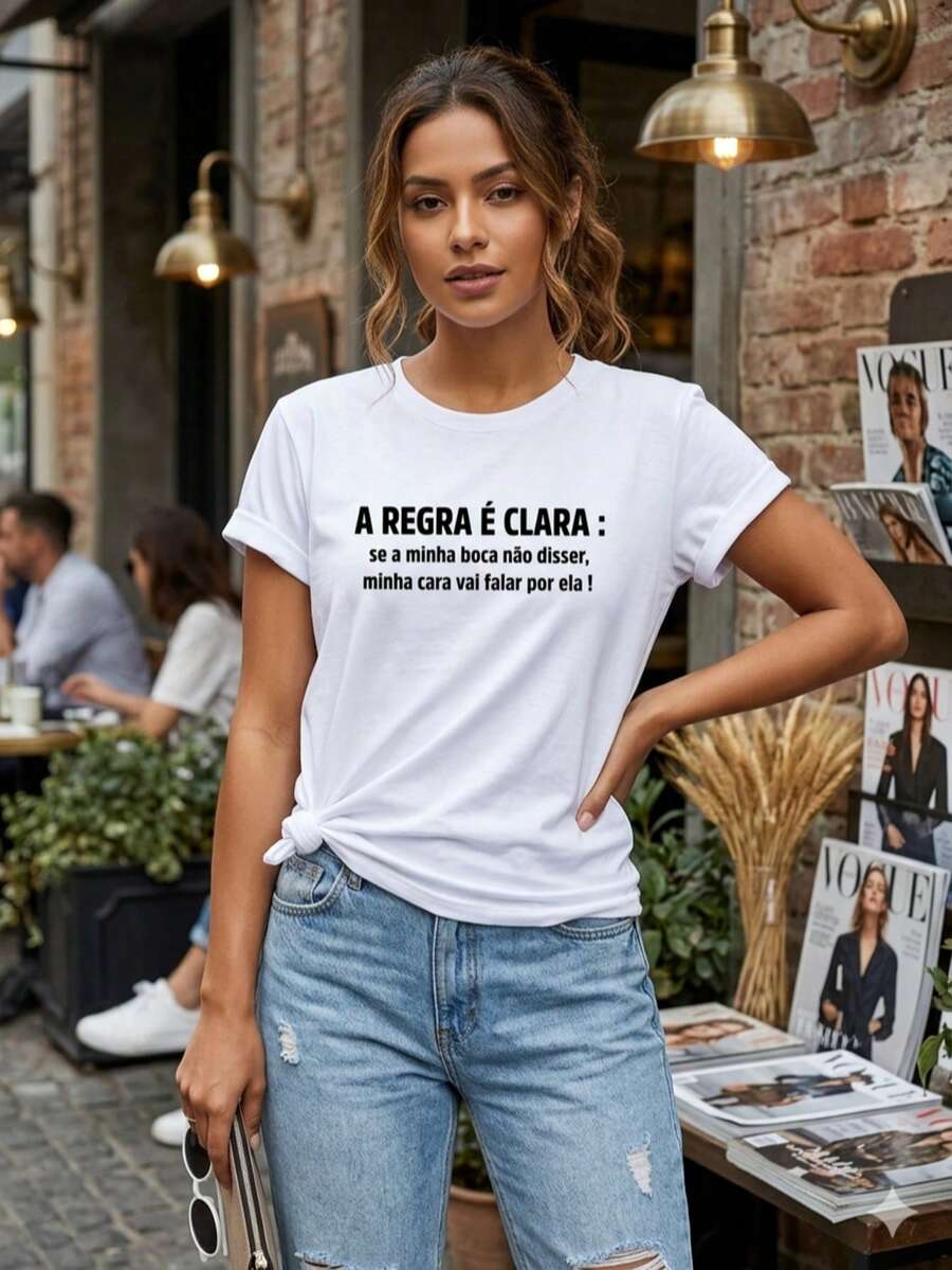 T Shirt Women's Shirt Casual Fashion Funny Phrases The Rule Is Clear - White - View 1