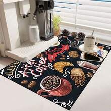 1pc Coffee Pattern Printed Kitchen Cabinet Countertop Bowl Dish Drying Mat, Super Absorbent Hides Stains, Rubber Backed Multi-Purpose Dining & Kitchen Mat, Suitable For Coffee Maker, Bowls, Dishes Drying - HL LSD607 - View 7