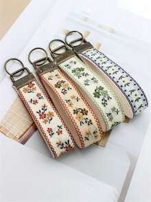 1 pieza Llavero de tela bordada por ambos lados, Dije para bolso, Llavero de cinta de satén de doble capa, Accesorio de llavero con correa tejida, Llavero con estampado, Cuerda colgante para coche/bolso de mujer, Cordón universal, Adecuado como regalo, También un gran regalo para el Día de la Madre, Dije para teléfono - multicolor - Ver 11