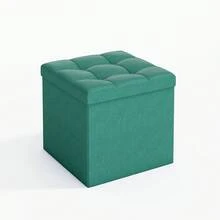 MCC Direct Foldable Storage Ottoman, Small Footrest Cube, Storage Bench With Lid, 1 Storage Box For Bedroom & Living Room, 36 Cm - Green - View 7