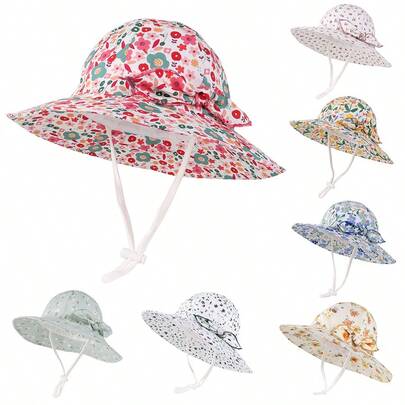 Baby Girl Sun Hat Infant Summer Beach Hats Toddler With Wide Brim Strap Outdoor Bucket Hat