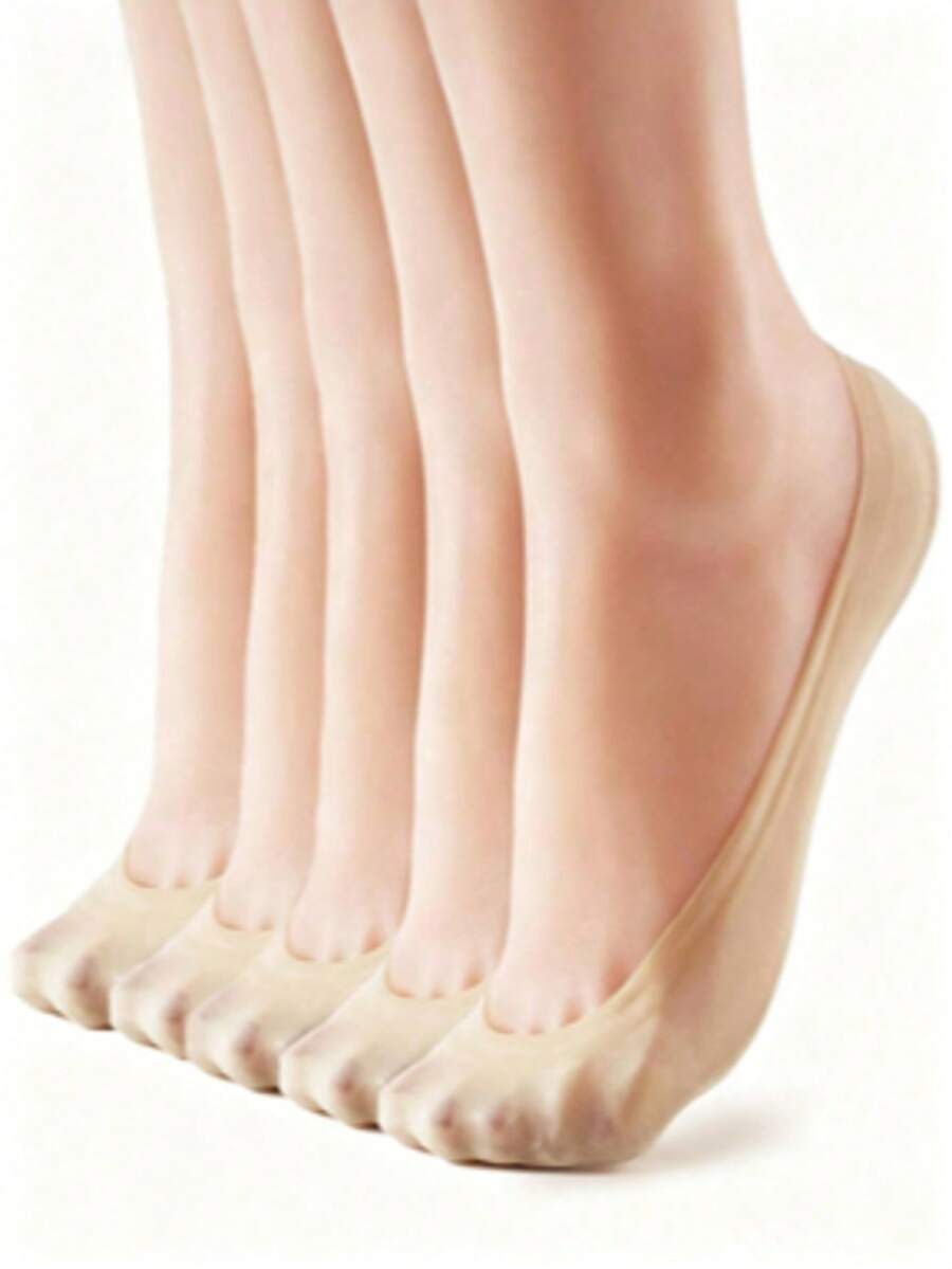 5 đôi tất nữ màu nude, mỏng, bằng nylon, không lộ cổ chân, chống trơn trượt, phù hợp cho cả công sở và thường ngày, có thể phối với nhiều loại giày như giày bệt, giày cao gót, giày lười và giày thể thao, rất thích hợp cho đi làm, mua sắm, đi bộ, dự tiệc và mặc ở nhà hàng ngày. Quà tặng Ngày của Mẹ. - Màu be - Xem 1