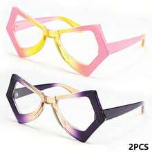 2pcs Ombre Geometric Cat Eye Reading Glasses, Women's With High-Definition Lenses, Suitable For Daily Wear And Gatherings - Pink+Purple - View 13