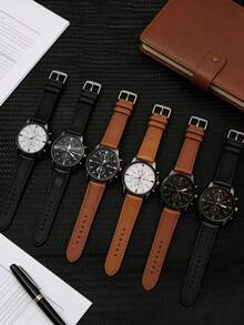 5pcs/Set Men's Quartz Watch Set, Minimalist Style, Round Metal Case, Business Metal Strap, Elegant Gift Set - Multicolor - View 7